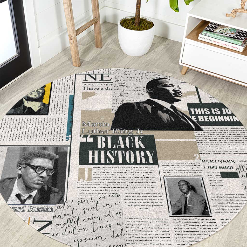 Civil Rights Leaders Round Carpet Newspaper Print Style