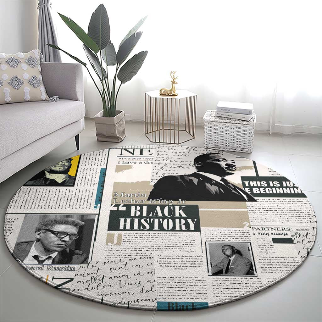 Civil Rights Leaders Round Carpet Newspaper Print Style