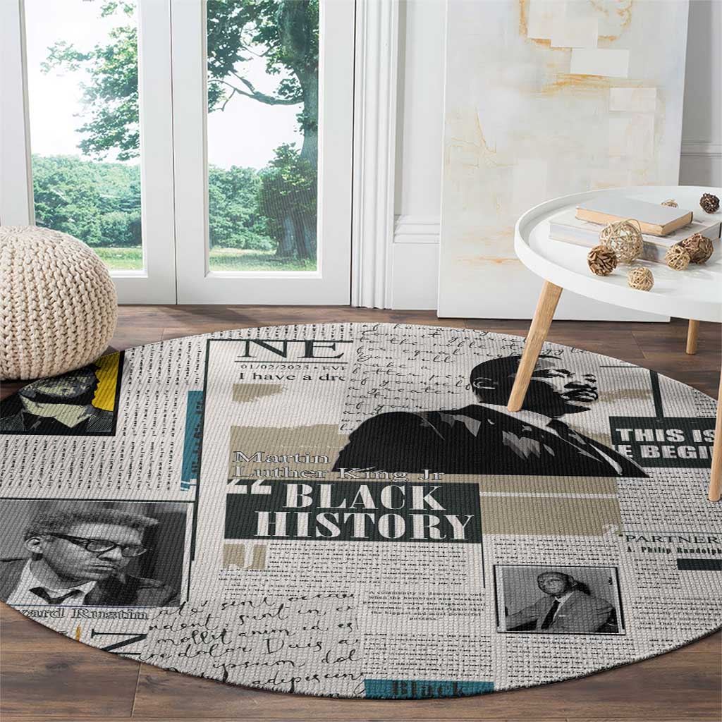 Civil Rights Leaders Round Carpet Newspaper Print Style