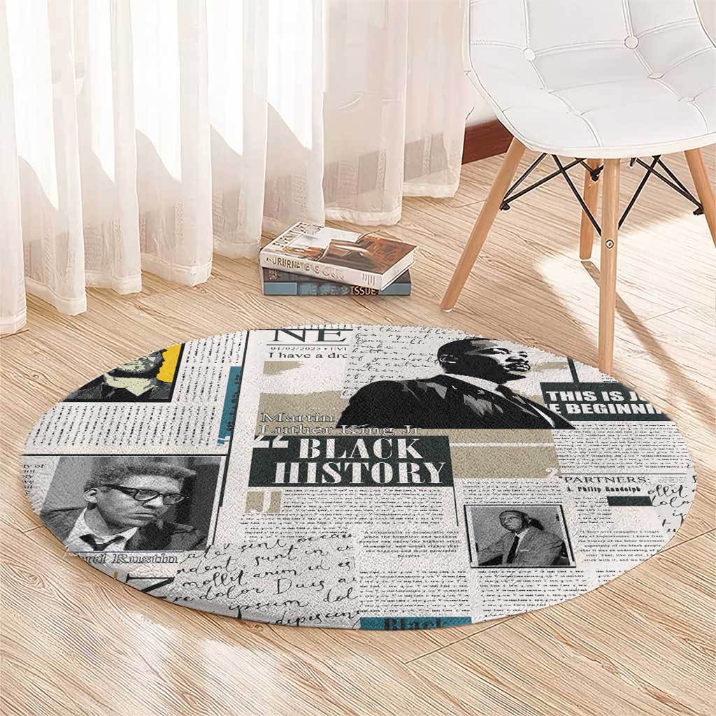 Civil Rights Leaders Round Carpet Newspaper Print Style