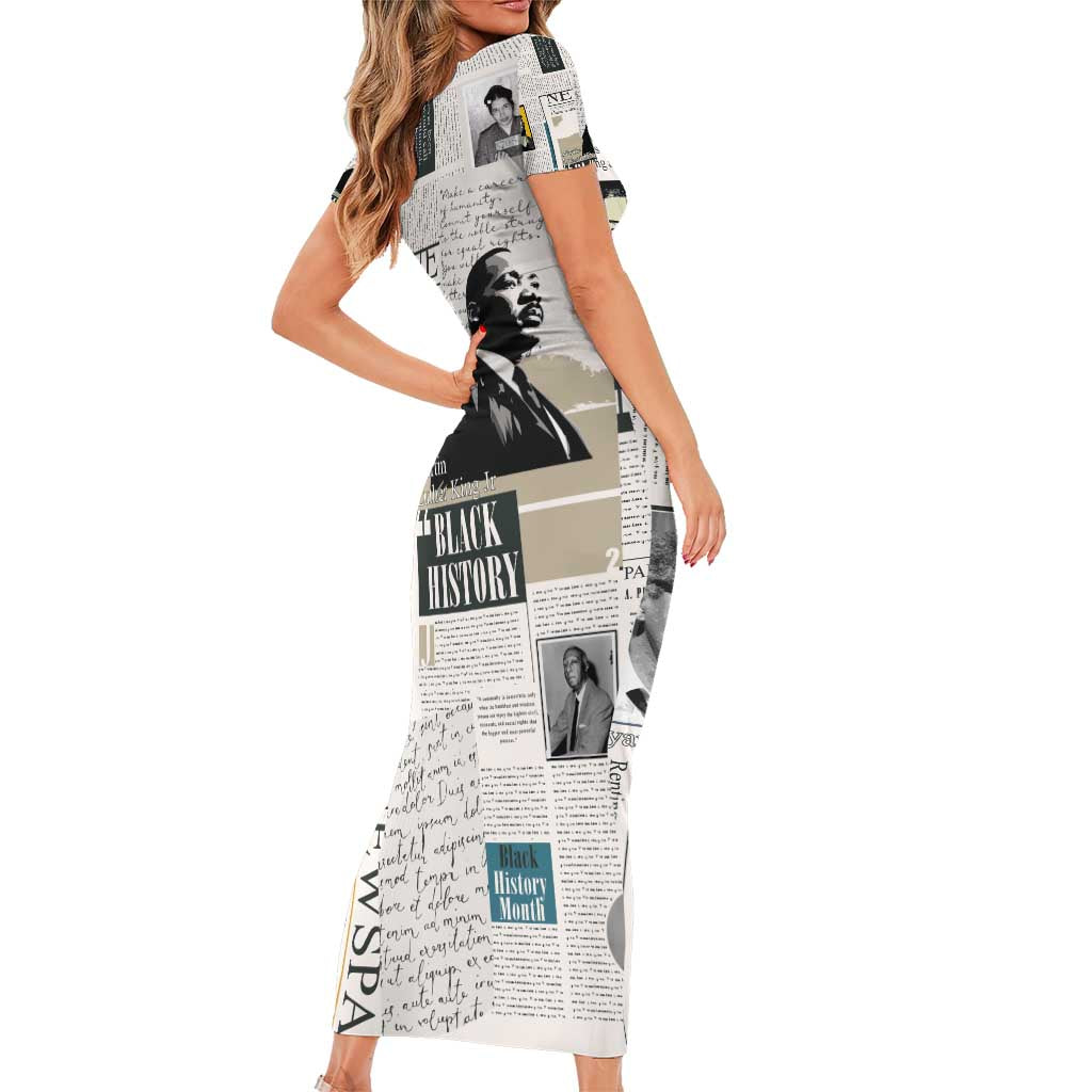 Civil Rights Leaders Short Sleeve Bodycon Dress Newspaper Print Style - Wonder Print Shop