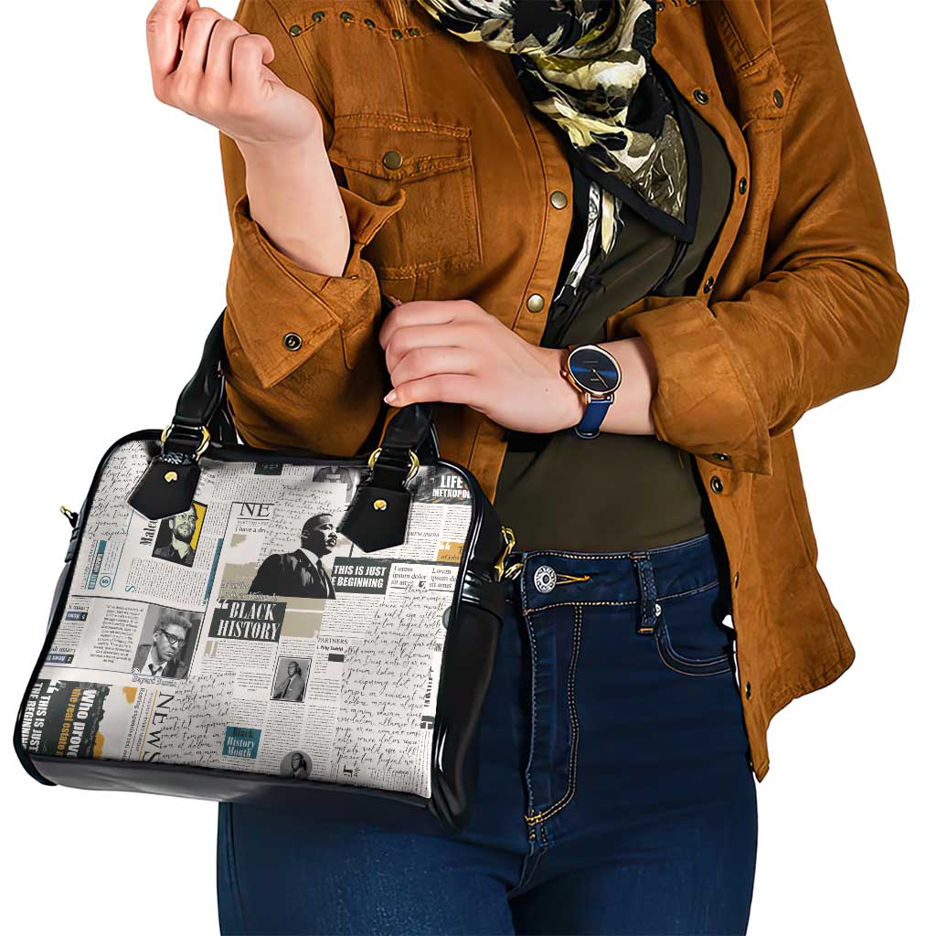 Civil Rights Leaders Shoulder Handbag Newspaper Print Style