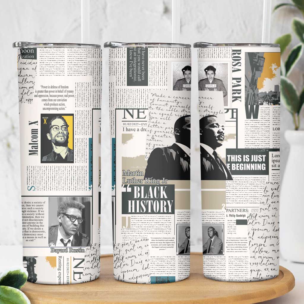 Civil Rights Leaders Skinny Tumbler Newspaper Print Style - Wonder Print Shop