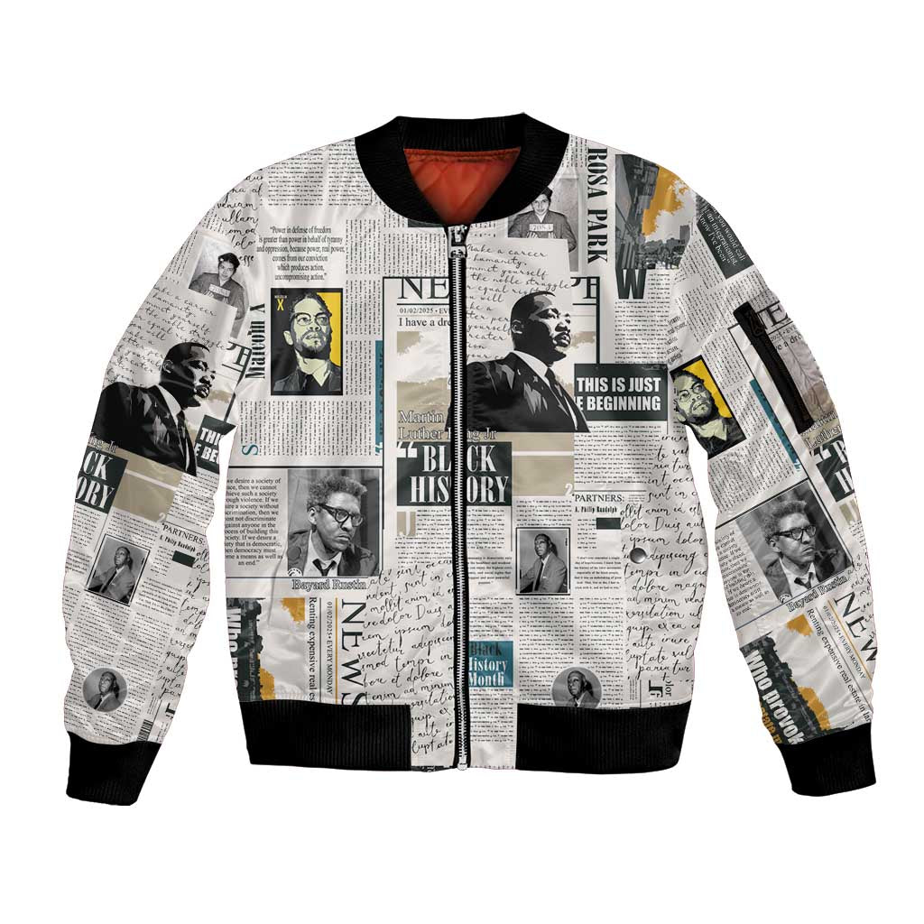 Civil Rights Leaders Sleeve Zip Bomber Jacket Newspaper Print Style - Wonder Print Shop