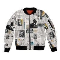 Civil Rights Leaders Sleeve Zip Bomber Jacket Newspaper Print Style - Wonder Print Shop