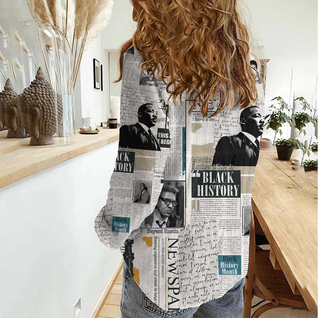 Civil Rights Leaders Women Casual Shirt Newspaper Print Style - Wonder Print Shop