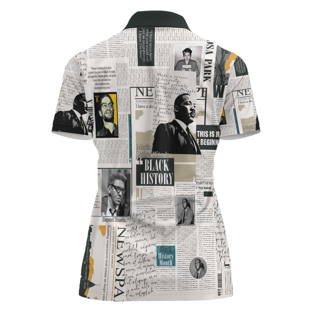 Civil Rights Leaders Women Polo Shirt Newspaper Print Style - Wonder Print Shop