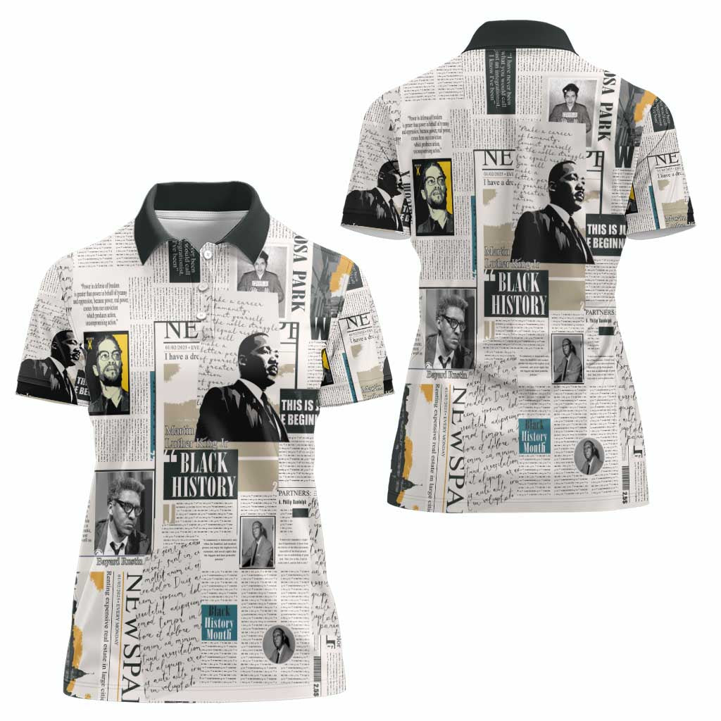 Civil Rights Leaders Women Polo Shirt Newspaper Print Style - Wonder Print Shop