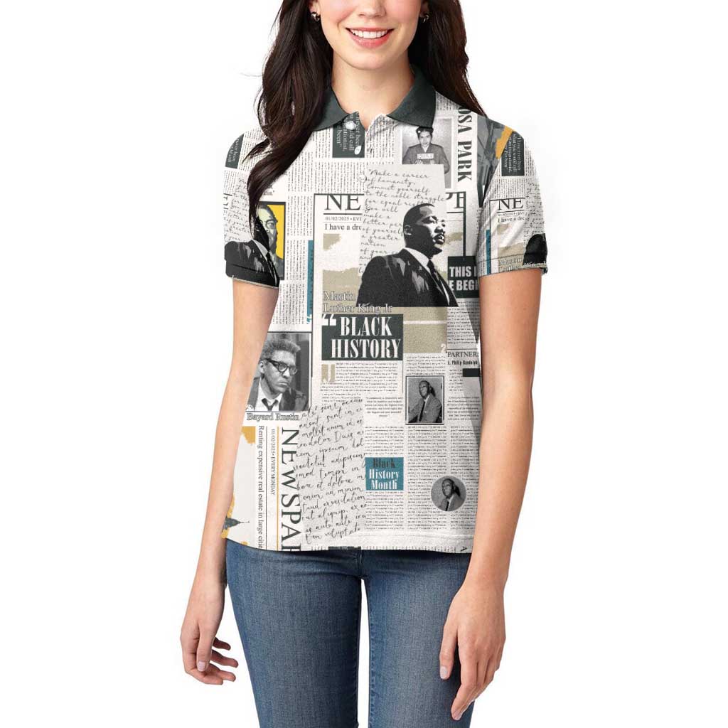 Civil Rights Leaders Women Polo Shirt Newspaper Print Style - Wonder Print Shop