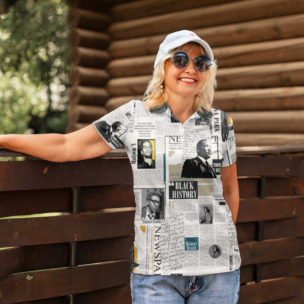 Civil Rights Leaders Women Polo Shirt Newspaper Print Style - Wonder Print Shop