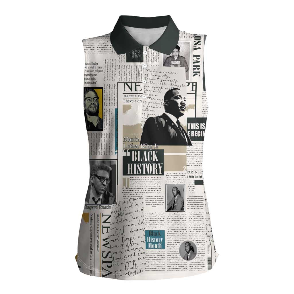Civil Rights Leaders Women Sleeveless Polo Shirt Newspaper Print Style - Wonder Print Shop