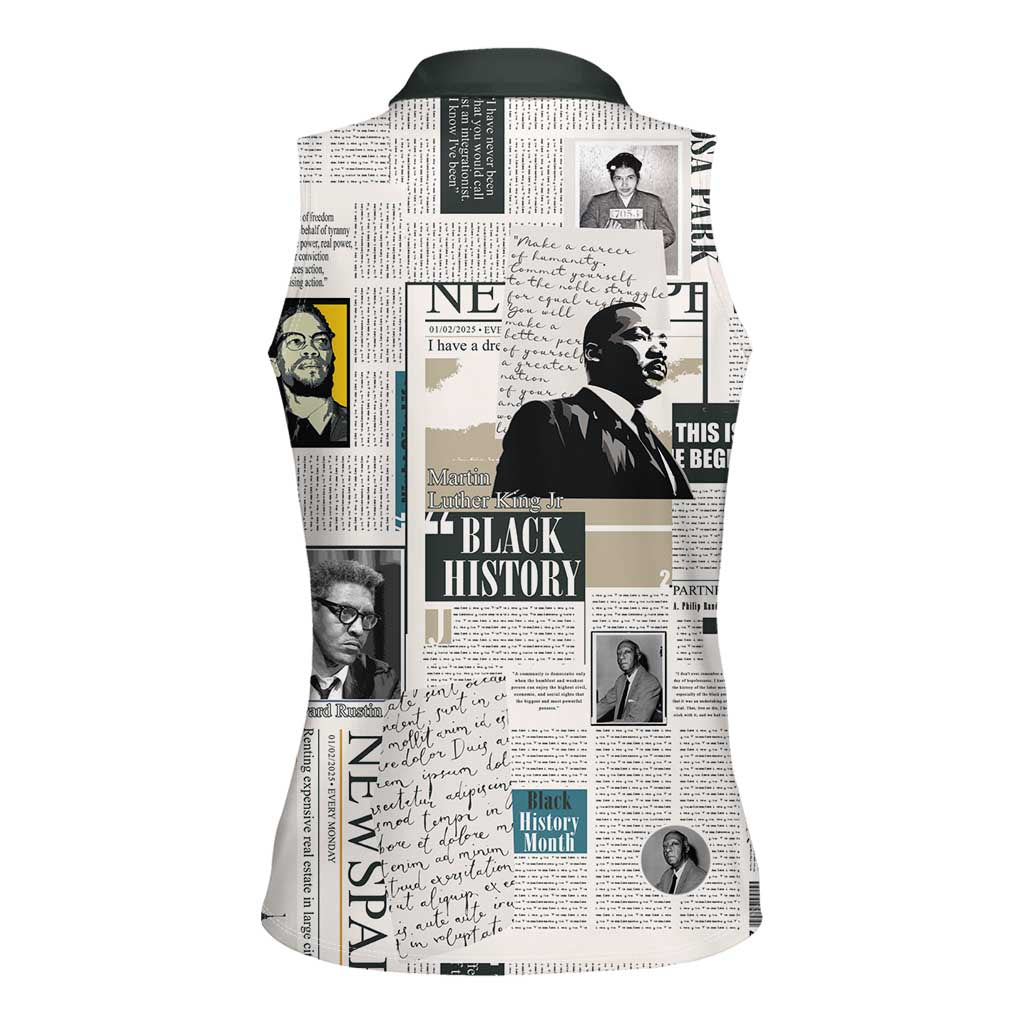 Civil Rights Leaders Women Sleeveless Polo Shirt Newspaper Print Style - Wonder Print Shop