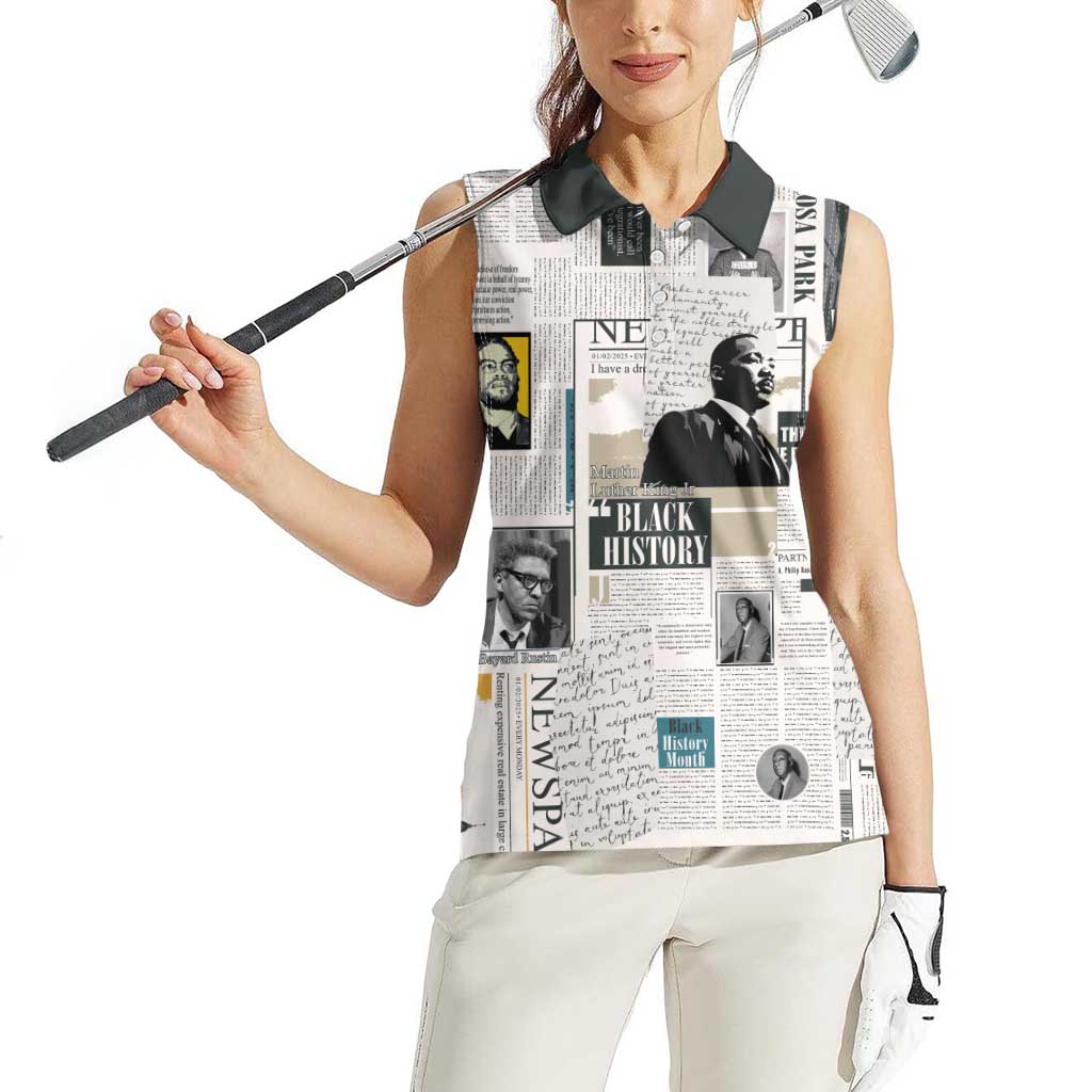Civil Rights Leaders Women Sleeveless Polo Shirt Newspaper Print Style - Wonder Print Shop