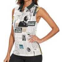 Civil Rights Leaders Women Sleeveless Polo Shirt Newspaper Print Style - Wonder Print Shop