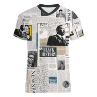 Civil Rights Leaders Women V-Neck T-Shirt Newspaper Print Style - Wonder Print Shop