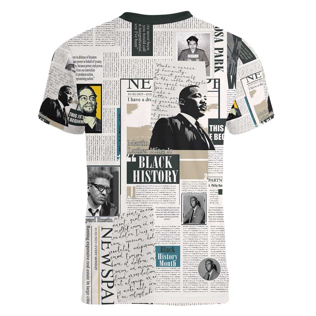 Civil Rights Leaders Women V-Neck T-Shirt Newspaper Print Style - Wonder Print Shop