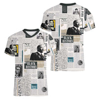 Civil Rights Leaders Women V-Neck T-Shirt Newspaper Print Style - Wonder Print Shop