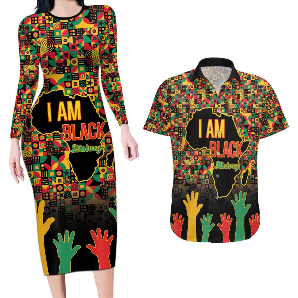 Black History Month Couples Matching Long Sleeve Bodycon Dress and Hawaiian Shirt I Am Black History - Wonder Print Shop