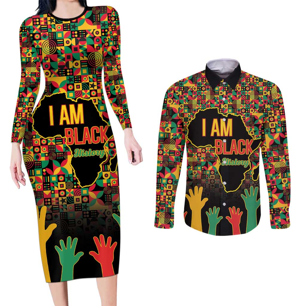 Black History Month Couples Matching Long Sleeve Bodycon Dress and Long Sleeve Button Shirt I Am Black History - Wonder Print Shop