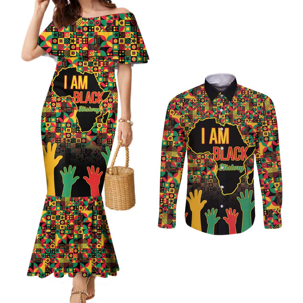 Black History Month Couples Matching Mermaid Dress and Long Sleeve Button Shirt I Am Black History