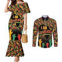 Black History Month Couples Matching Mermaid Dress and Long Sleeve Button Shirt I Am Black History