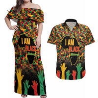 Black History Month Couples Matching Off Shoulder Maxi Dress and Hawaiian Shirt I Am Black History - Wonder Print Shop