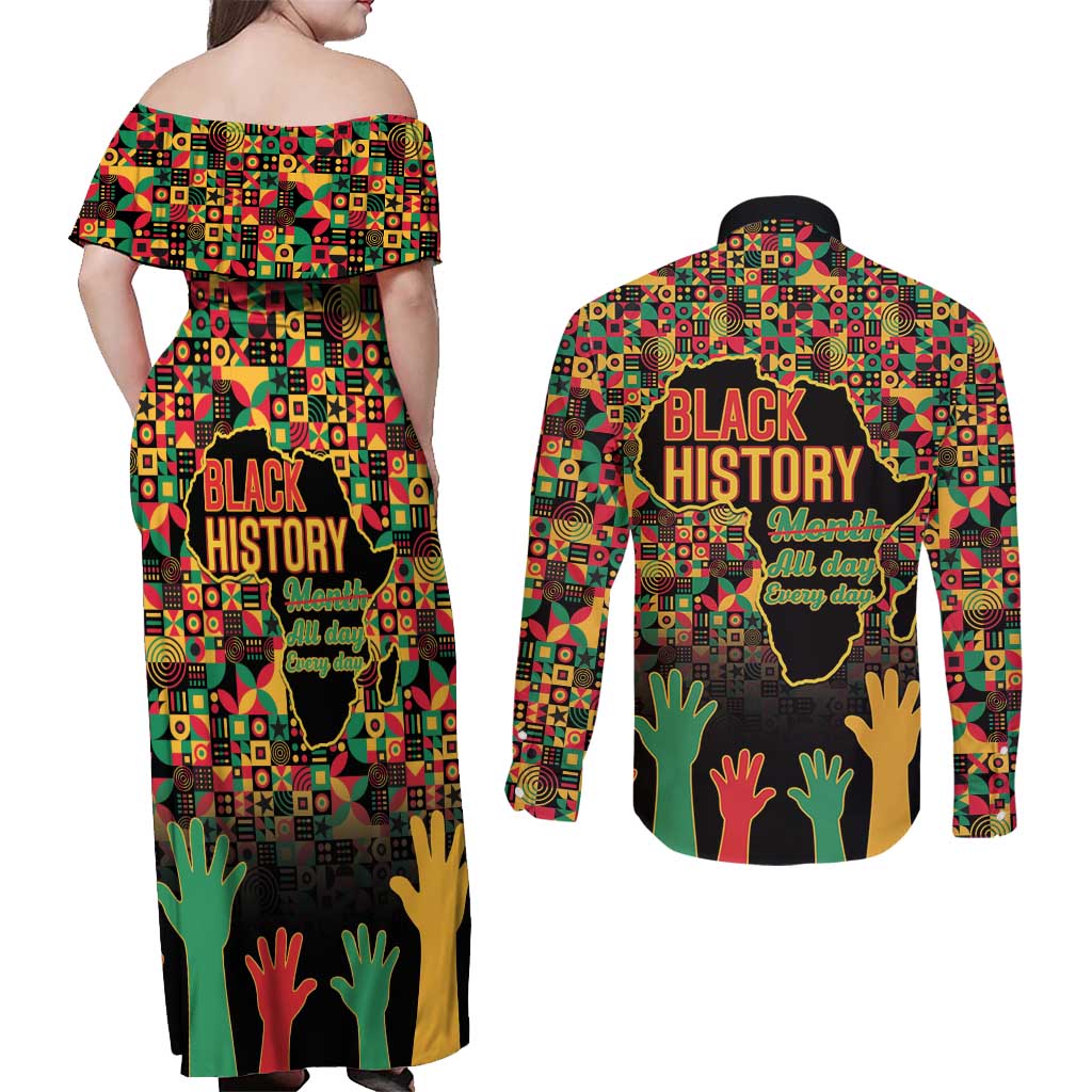 Black History Month Couples Matching Off Shoulder Maxi Dress and Long Sleeve Button Shirt I Am Black History - Wonder Print Shop