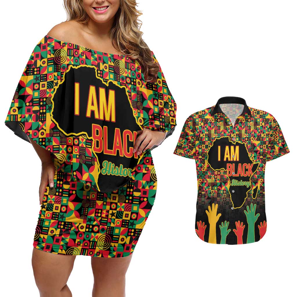 Black History Month Couples Matching Off Shoulder Short Dress and Hawaiian Shirt I Am Black History - Wonder Print Shop