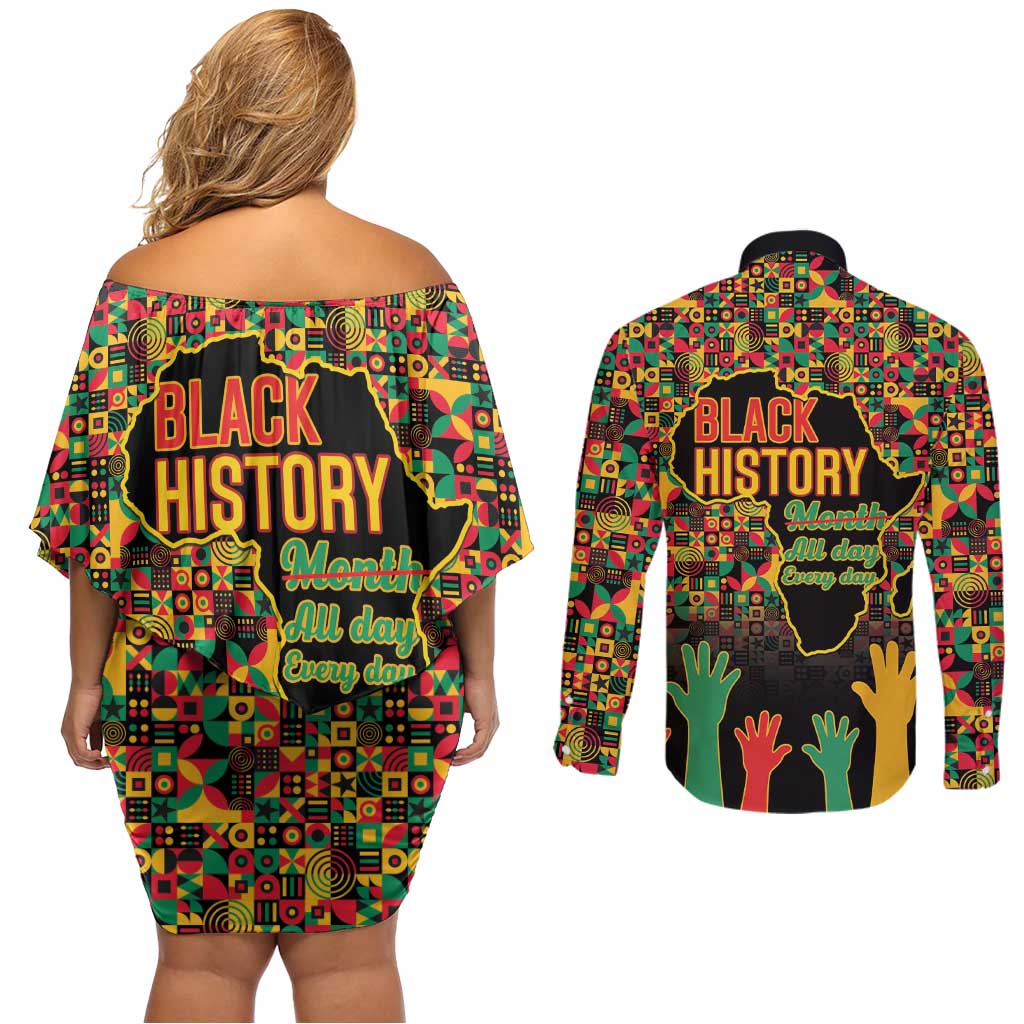 Black History Month Couples Matching Off Shoulder Short Dress and Long Sleeve Button Shirt I Am Black History - Wonder Print Shop