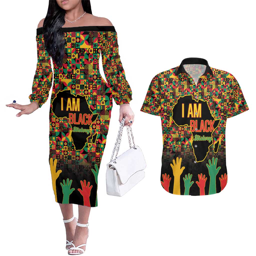 Black History Month Couples Matching Off The Shoulder Long Sleeve Dress and Hawaiian Shirt I Am Black History - Wonder Print Shop