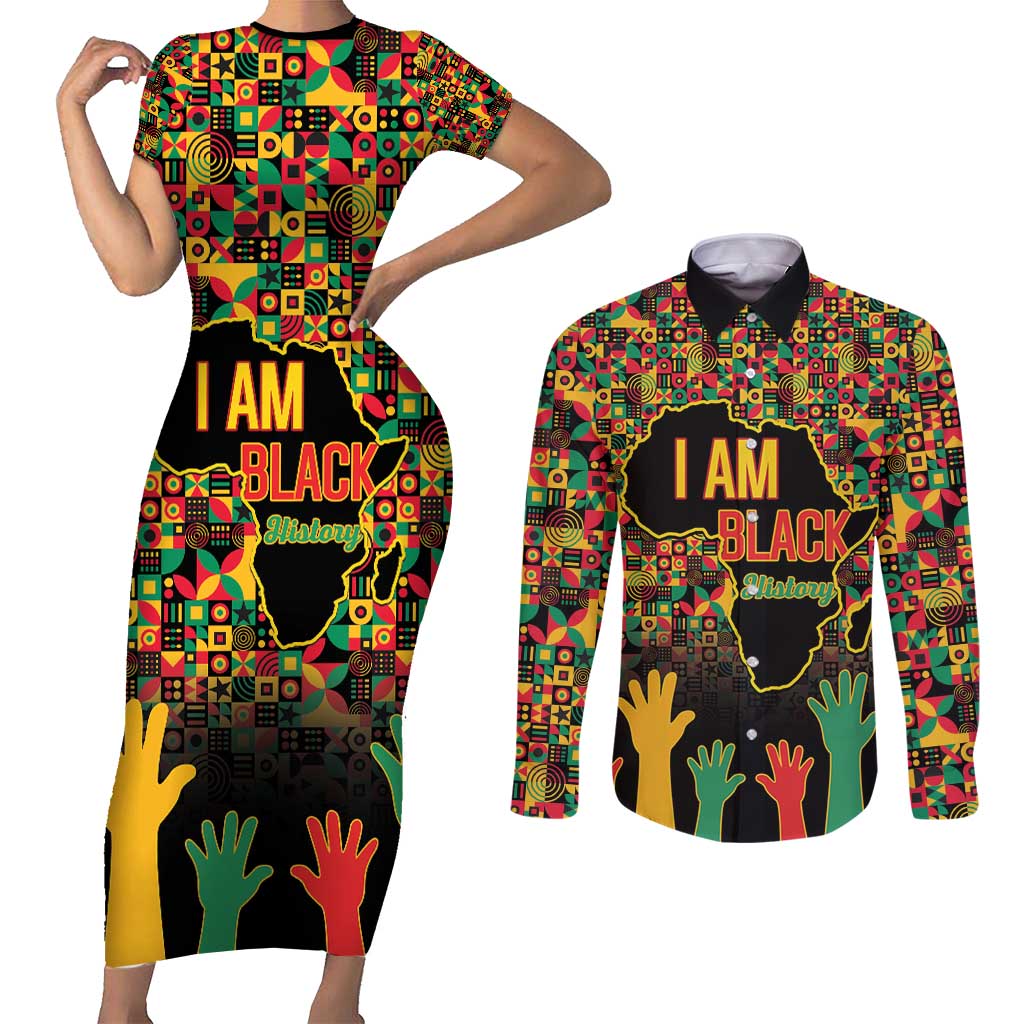 Black History Month Couples Matching Short Sleeve Bodycon Dress and Long Sleeve Button Shirt I Am Black History - Wonder Print Shop