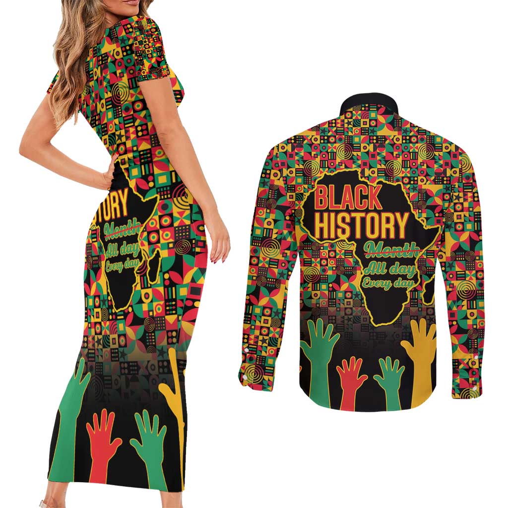 Black History Month Couples Matching Short Sleeve Bodycon Dress and Long Sleeve Button Shirt I Am Black History - Wonder Print Shop