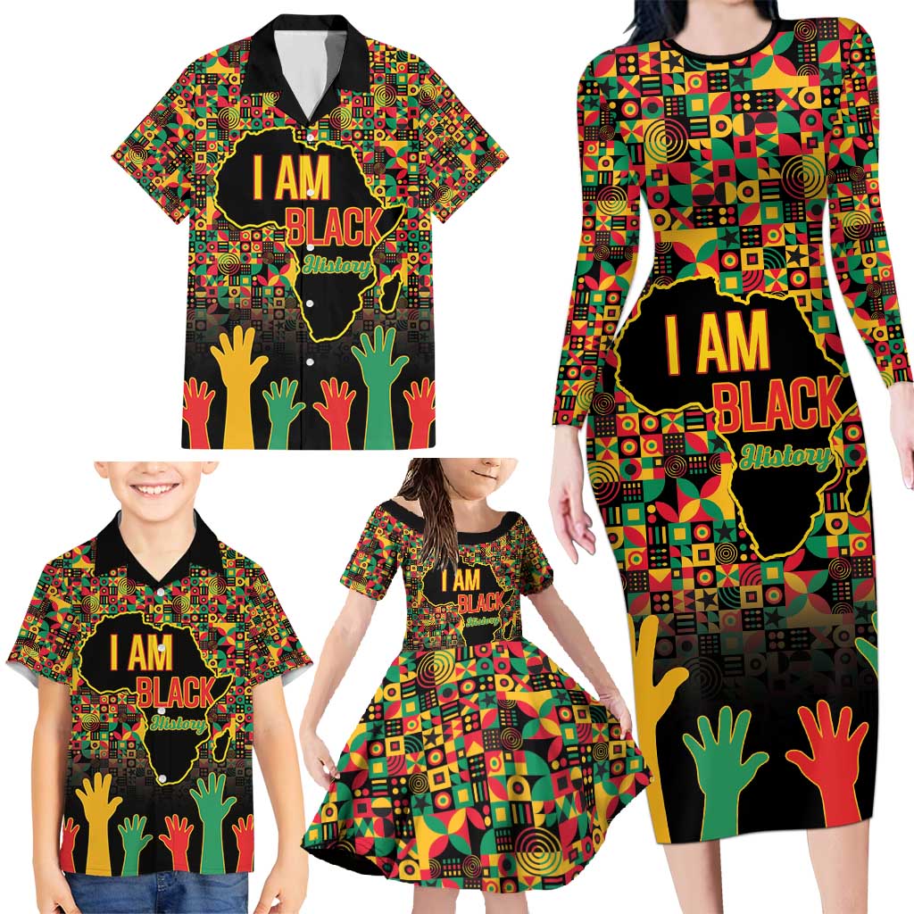 Black History Month Family Matching Long Sleeve Bodycon Dress and Hawaiian Shirt I Am Black History - Wonder Print Shop