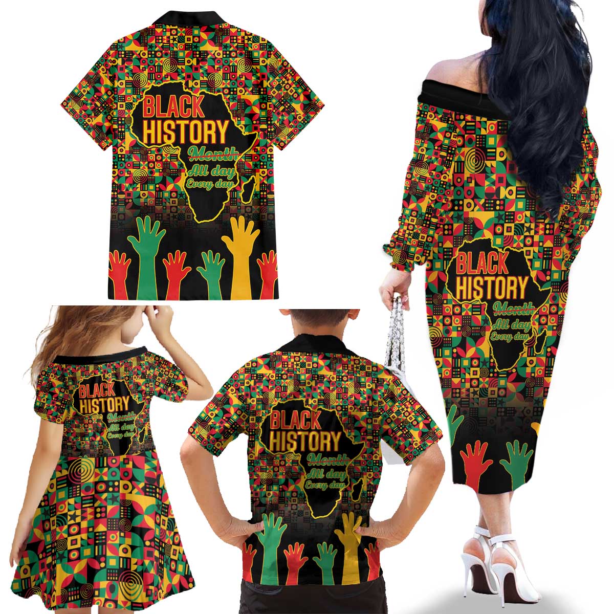 Black History Month Family Matching Off The Shoulder Long Sleeve Dress and Hawaiian Shirt I Am Black History - Wonder Print Shop