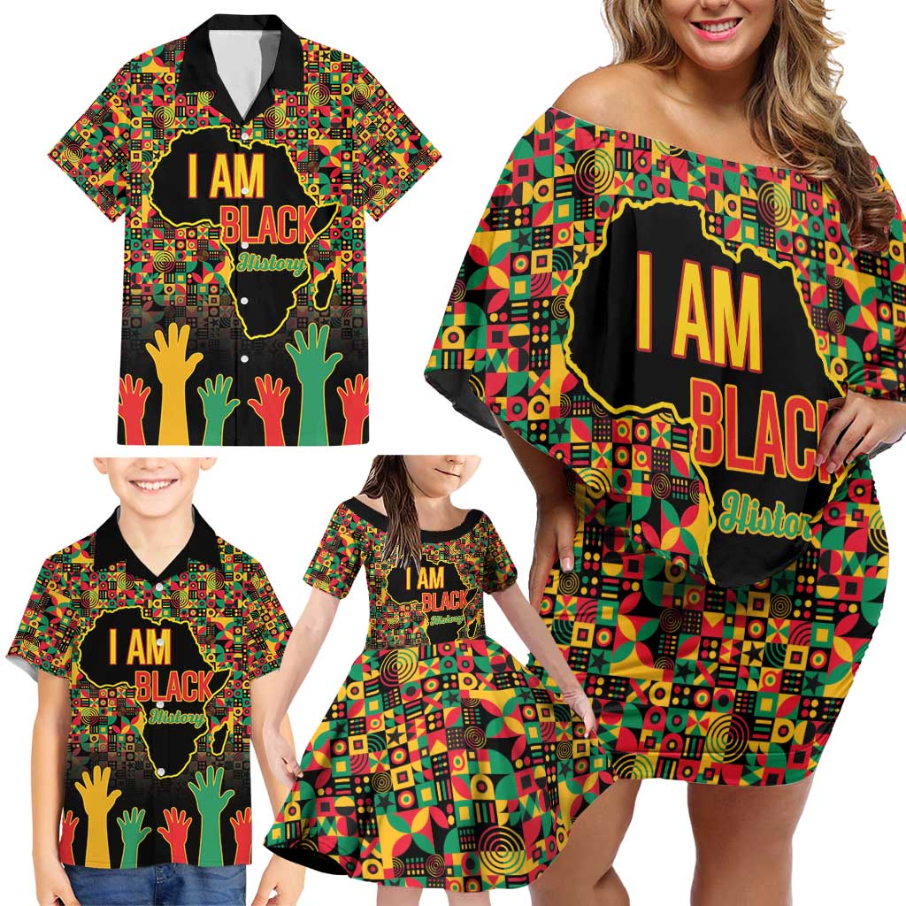 Black History Month Family Matching Off Shoulder Short Dress and Hawaiian Shirt I Am Black History - Wonder Print Shop
