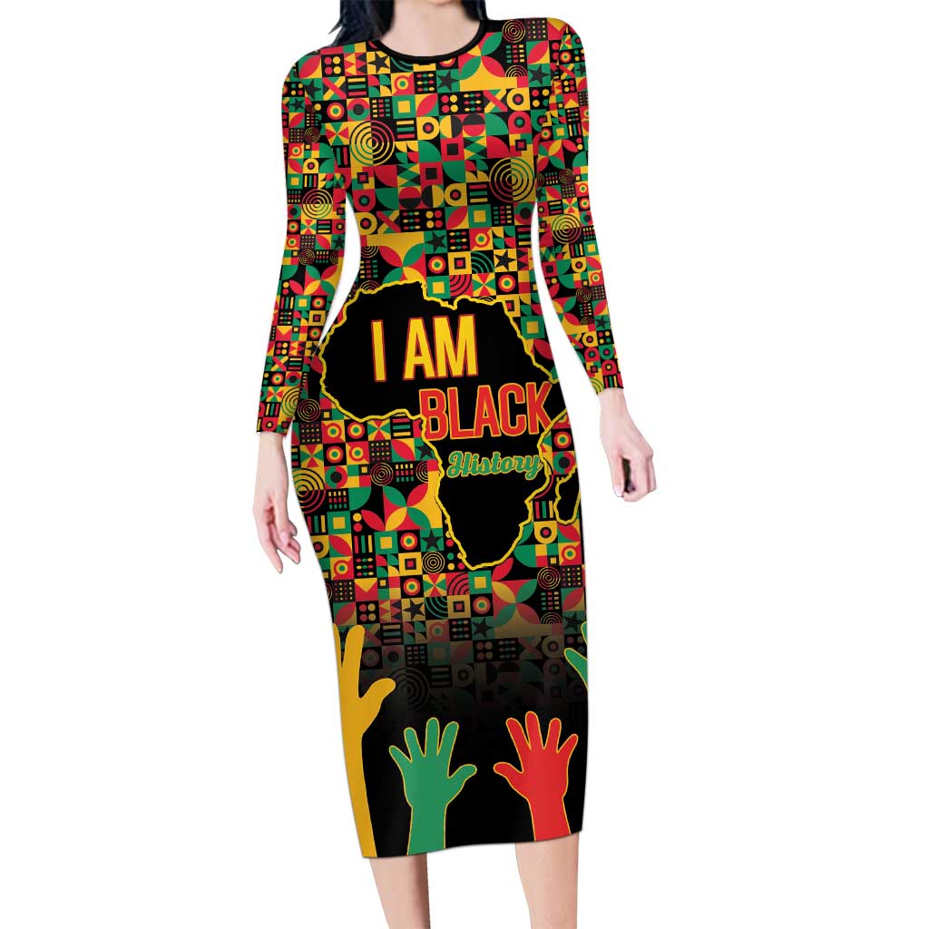 Black History Month Long Sleeve Bodycon Dress I Am Black History - Wonder Print Shop