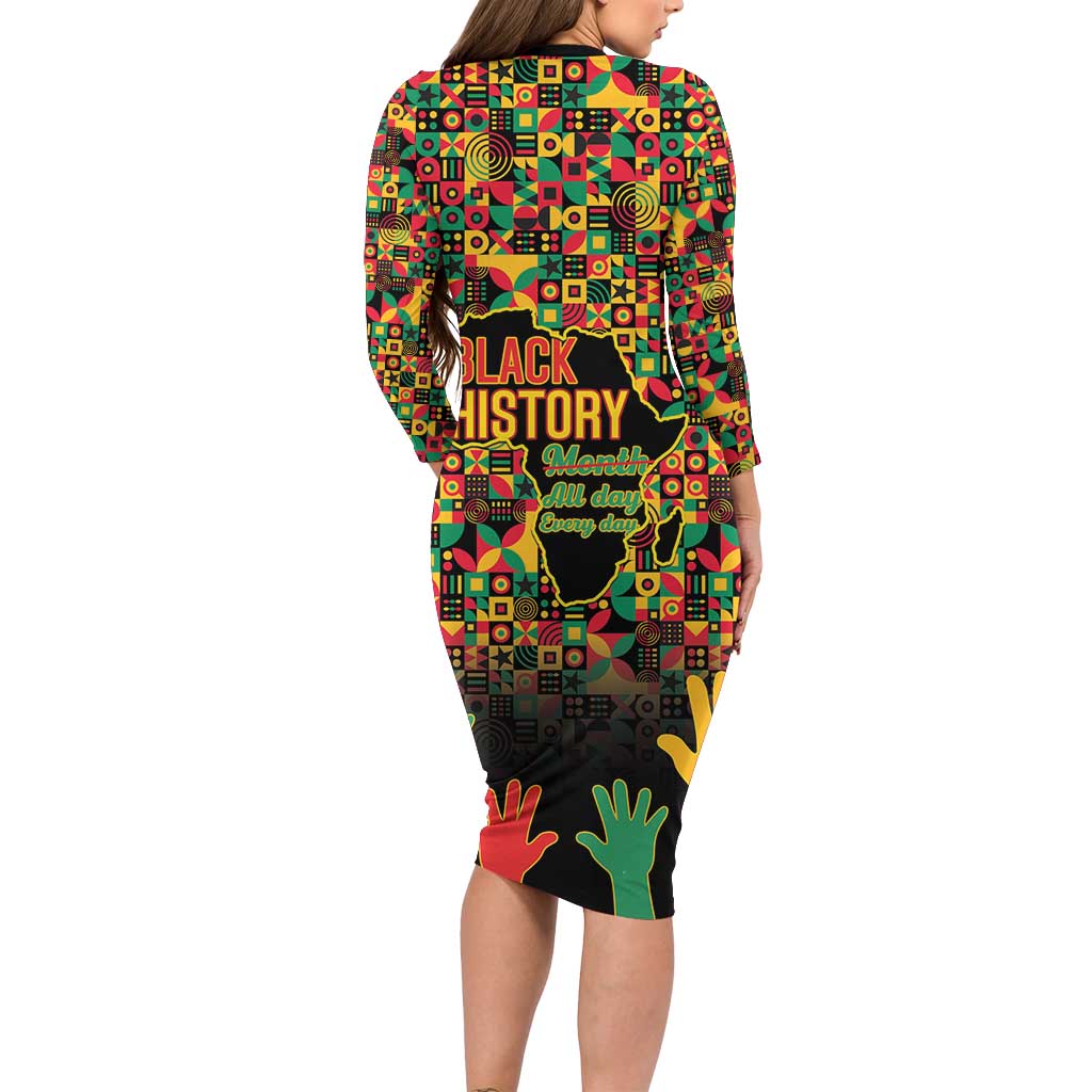 Black History Month Long Sleeve Bodycon Dress I Am Black History - Wonder Print Shop