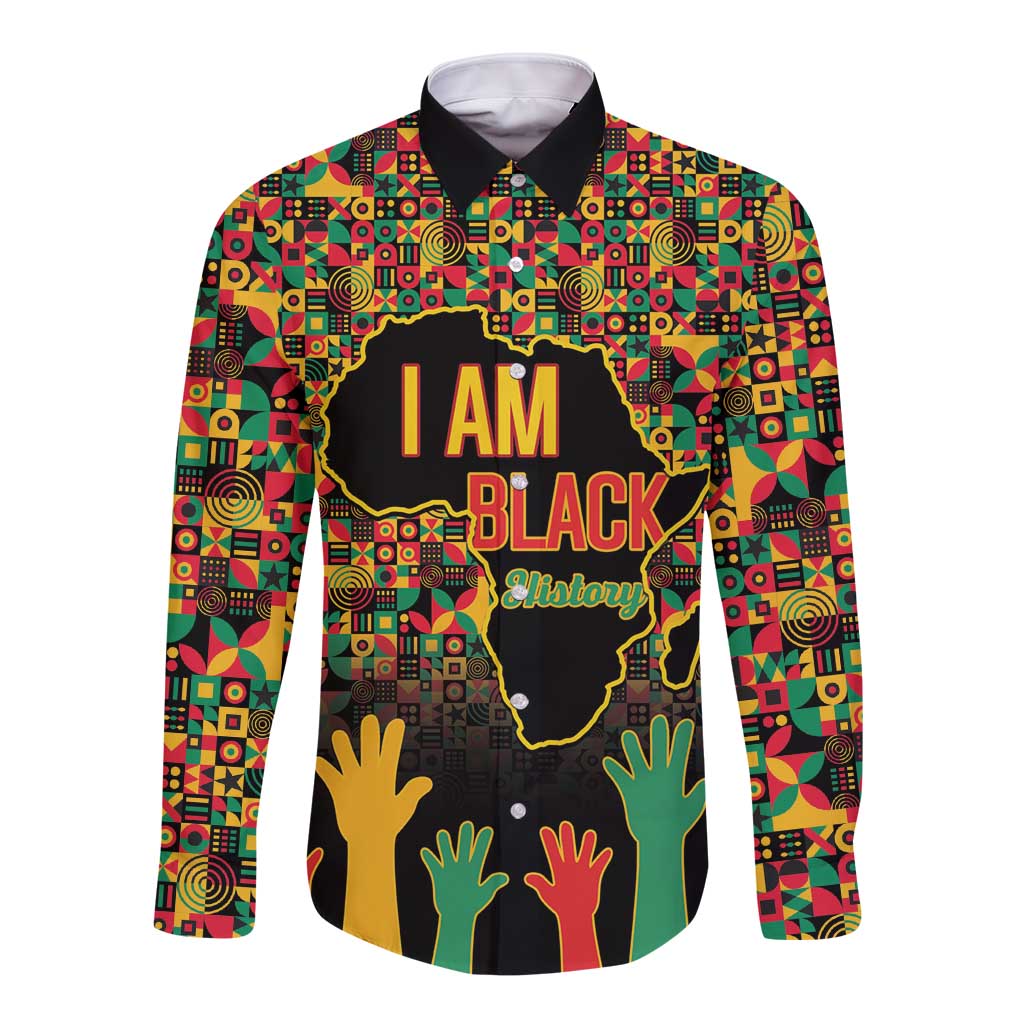 Black History Month Long Sleeve Button Shirt I Am Black History - Wonder Print Shop