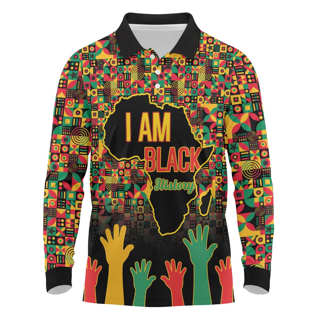 Black History Month Long Sleeve Polo Shirt I Am Black History - Wonder Print Shop