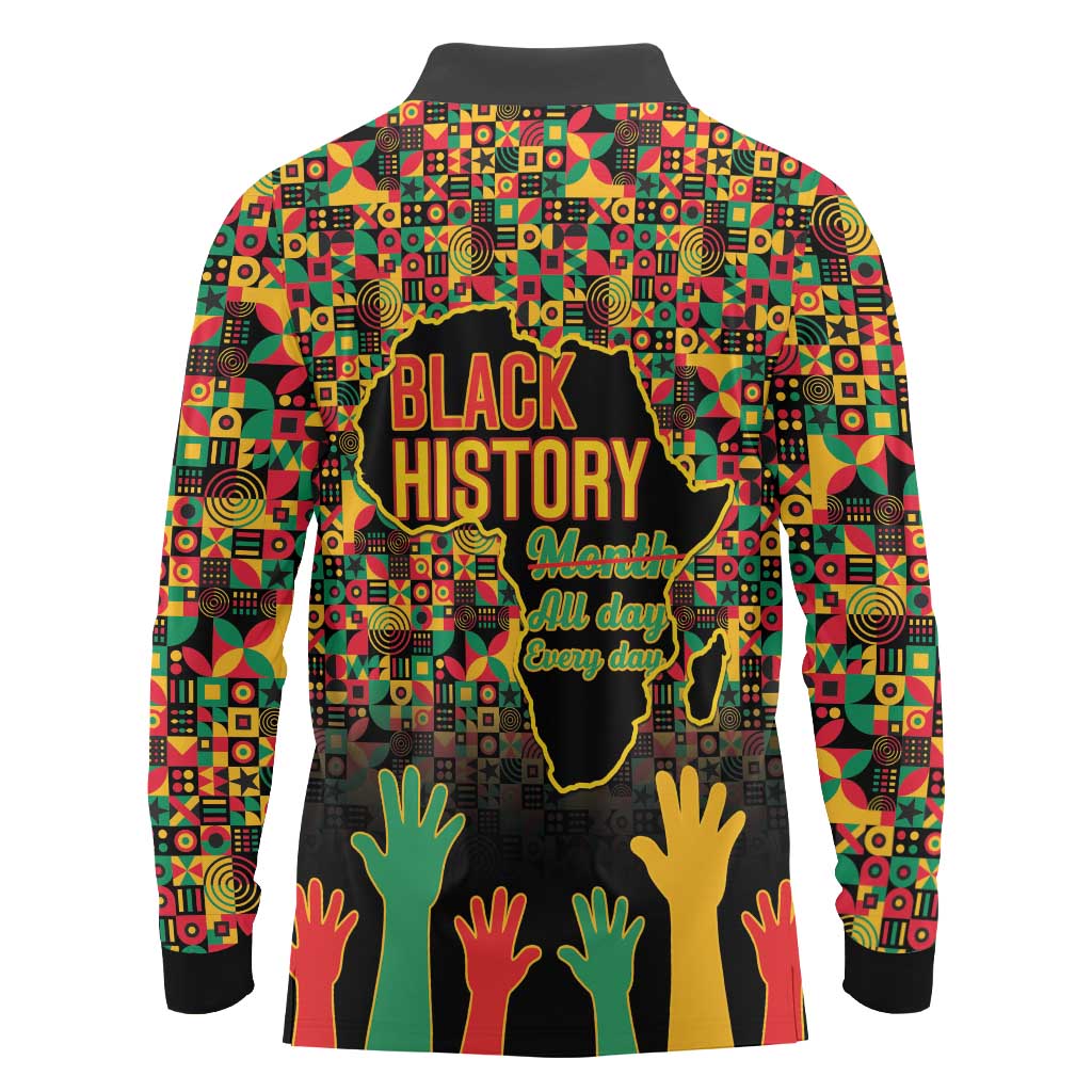 Black History Month Long Sleeve Polo Shirt I Am Black History - Wonder Print Shop