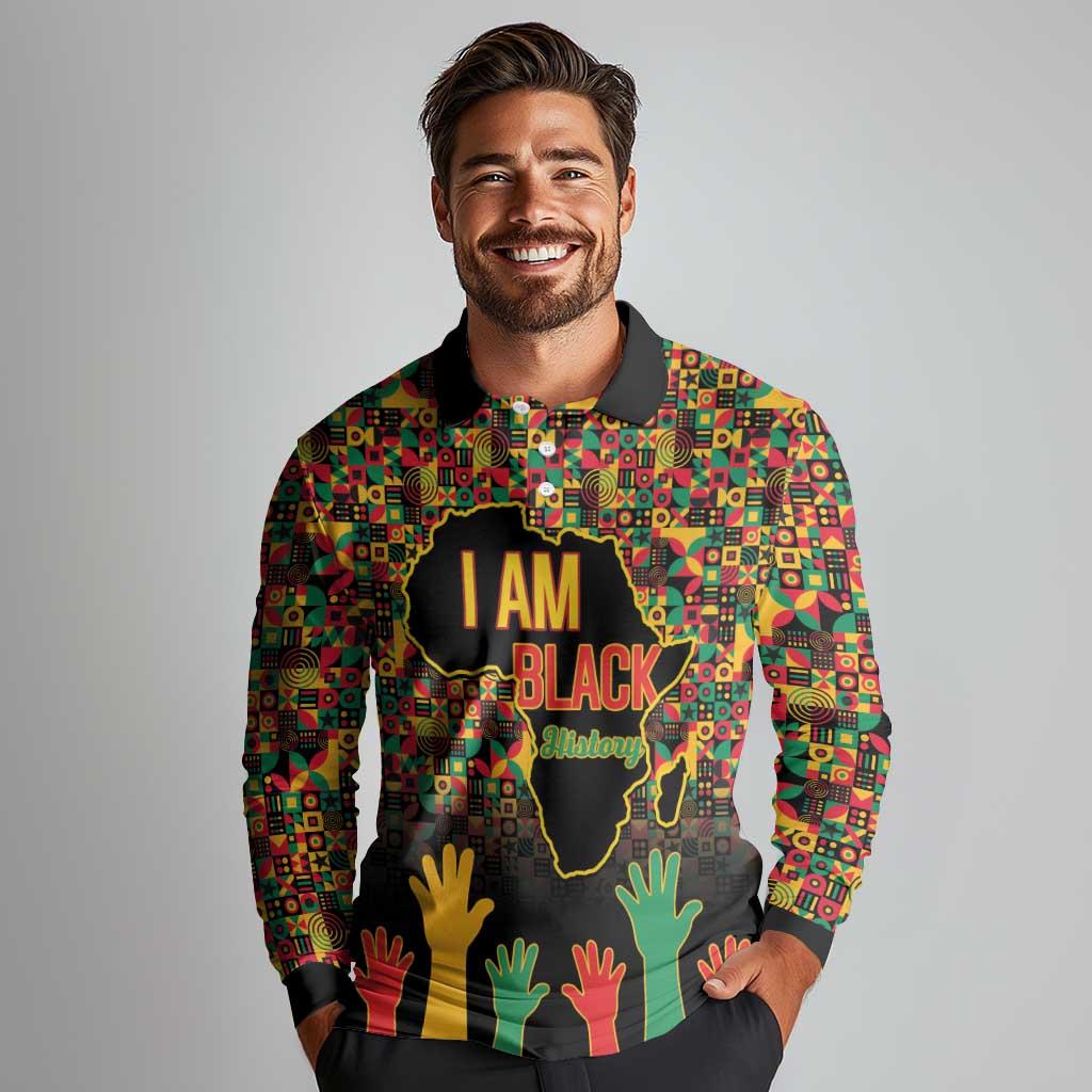Black History Month Long Sleeve Polo Shirt I Am Black History - Wonder Print Shop