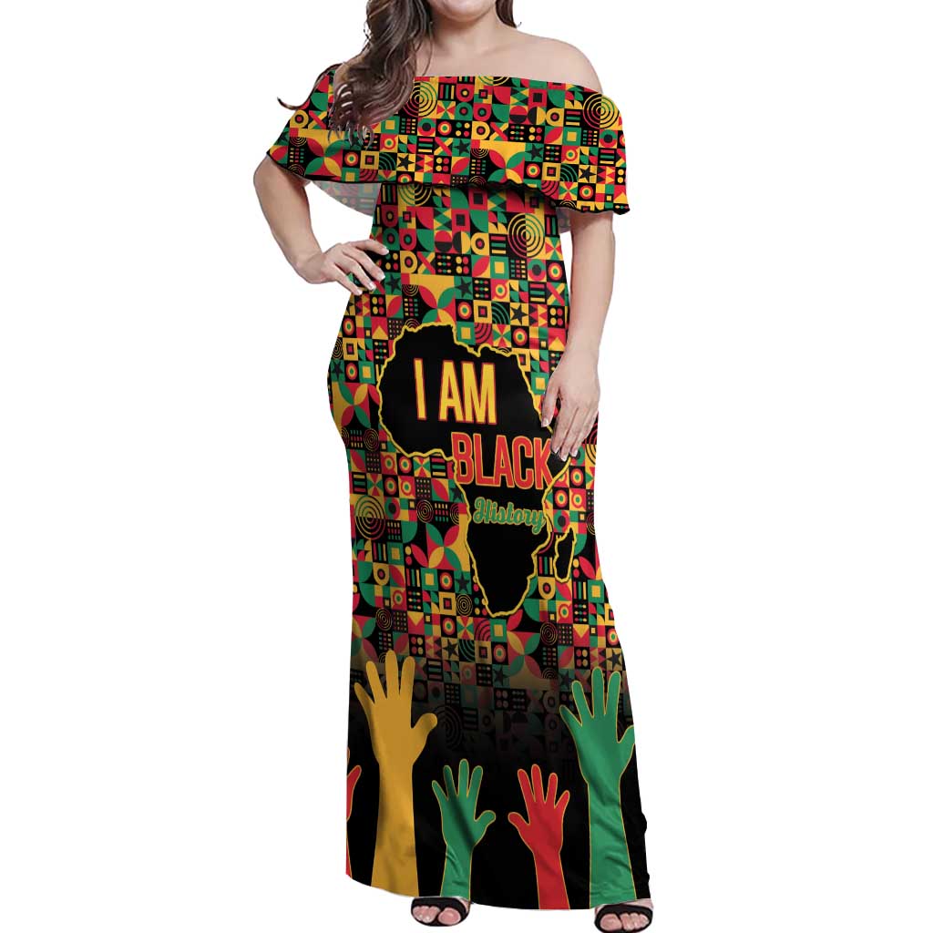 Black History Month Off Shoulder Maxi Dress I Am Black History - Wonder Print Shop