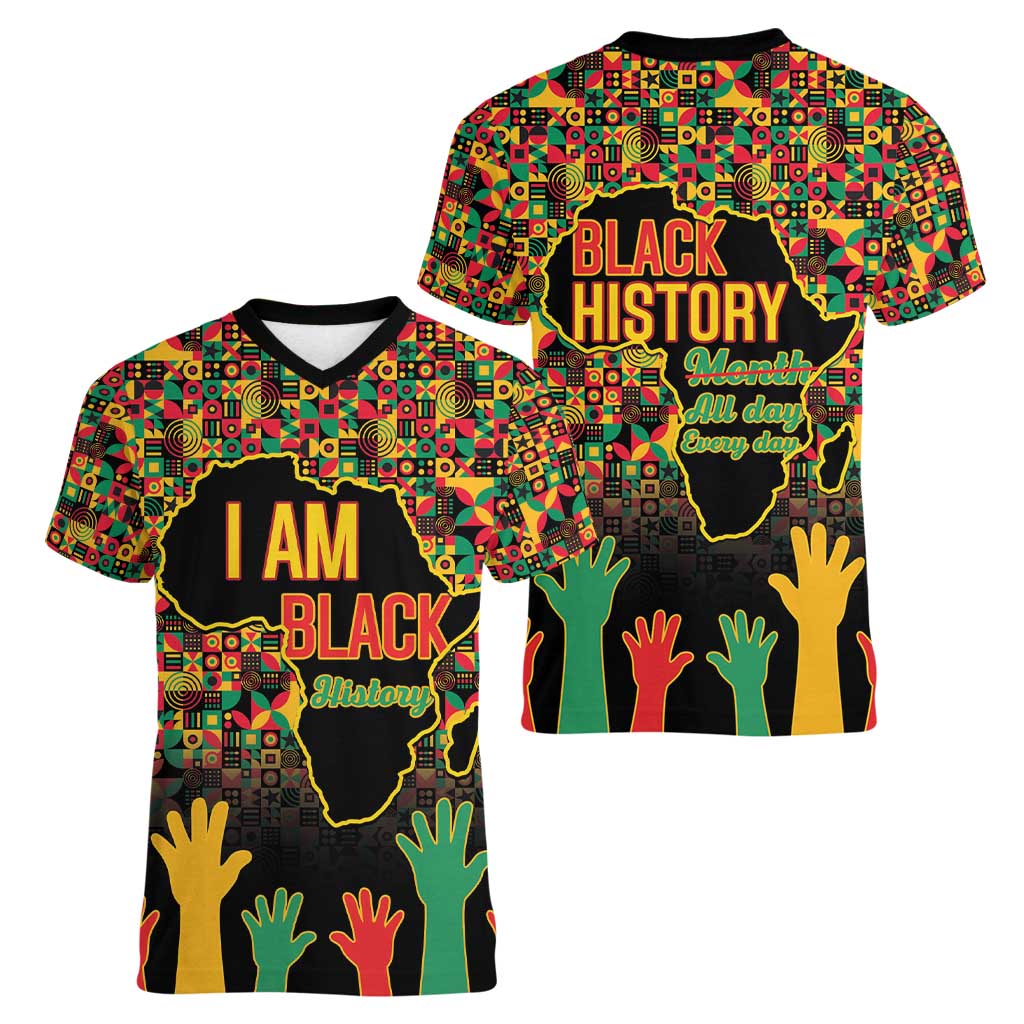Black History Month Women V-Neck T-Shirt I Am Black History - Wonder Print Shop