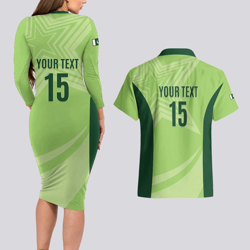 Custom Pakistan Cricket Couples Matching Long Sleeve Bodycon Dress and Hawaiian Shirt Go Shaheens LT15