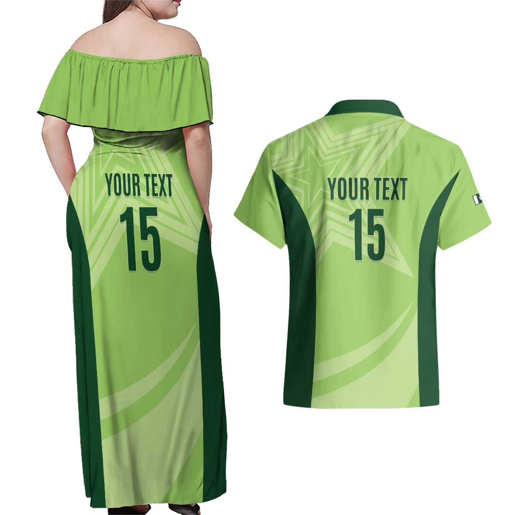 Custom Pakistan Cricket Couples Matching Off Shoulder Maxi Dress and Hawaiian Shirt Go Shaheens LT15