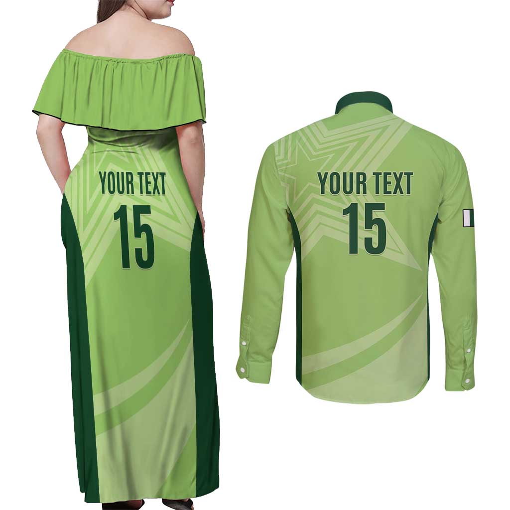 Custom Pakistan Cricket Couples Matching Off Shoulder Maxi Dress and Long Sleeve Button Shirt Go Shaheens LT15