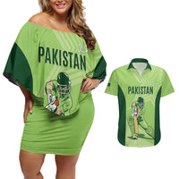 Custom Pakistan Cricket Couples Matching Off Shoulder Short Dress and Hawaiian Shirt Go Shaheens LT15