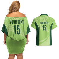Custom Pakistan Cricket Couples Matching Off Shoulder Short Dress and Hawaiian Shirt Go Shaheens LT15