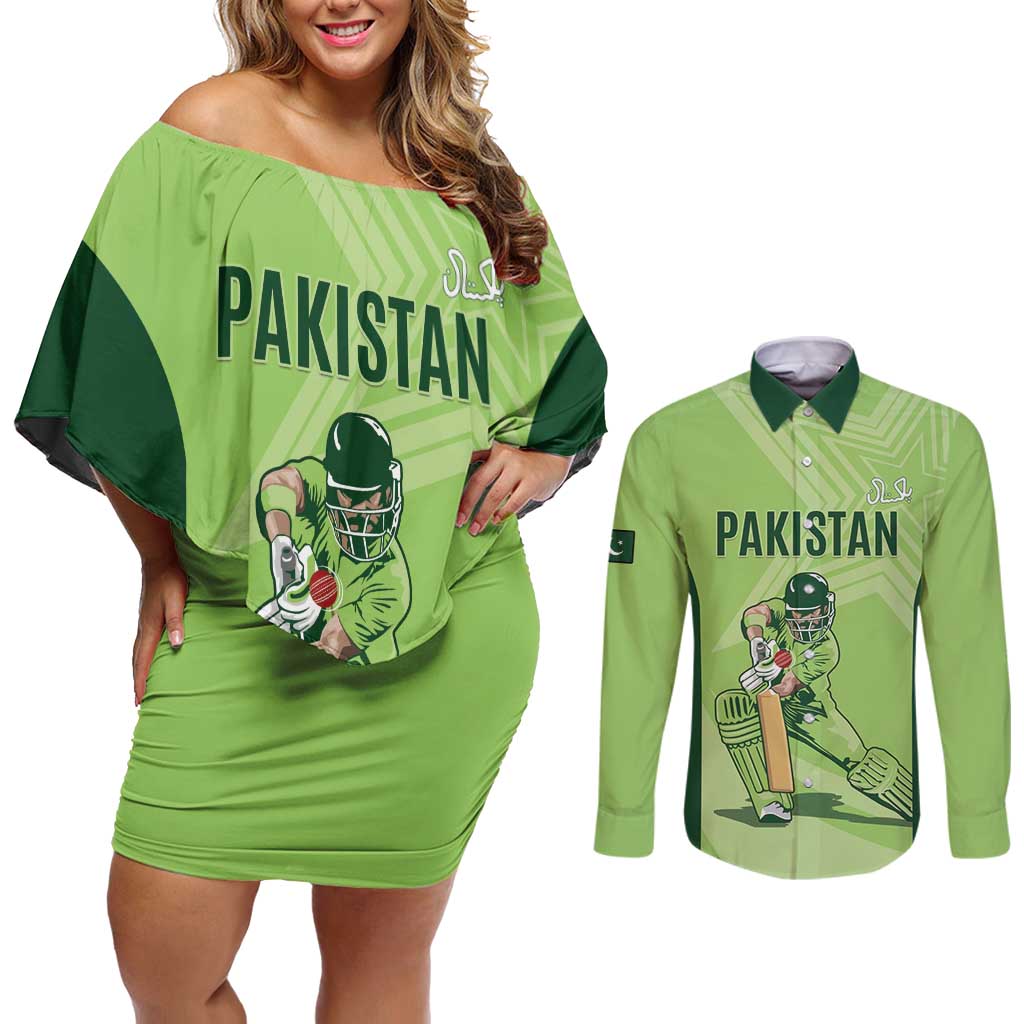 Custom Pakistan Cricket Couples Matching Off Shoulder Short Dress and Long Sleeve Button Shirt Go Shaheens LT15