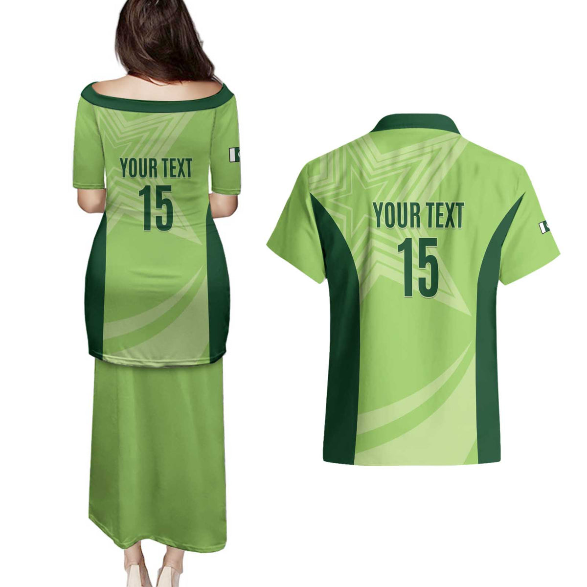 Custom Pakistan Cricket Couples Matching Puletasi and Hawaiian Shirt Go Shaheens LT15